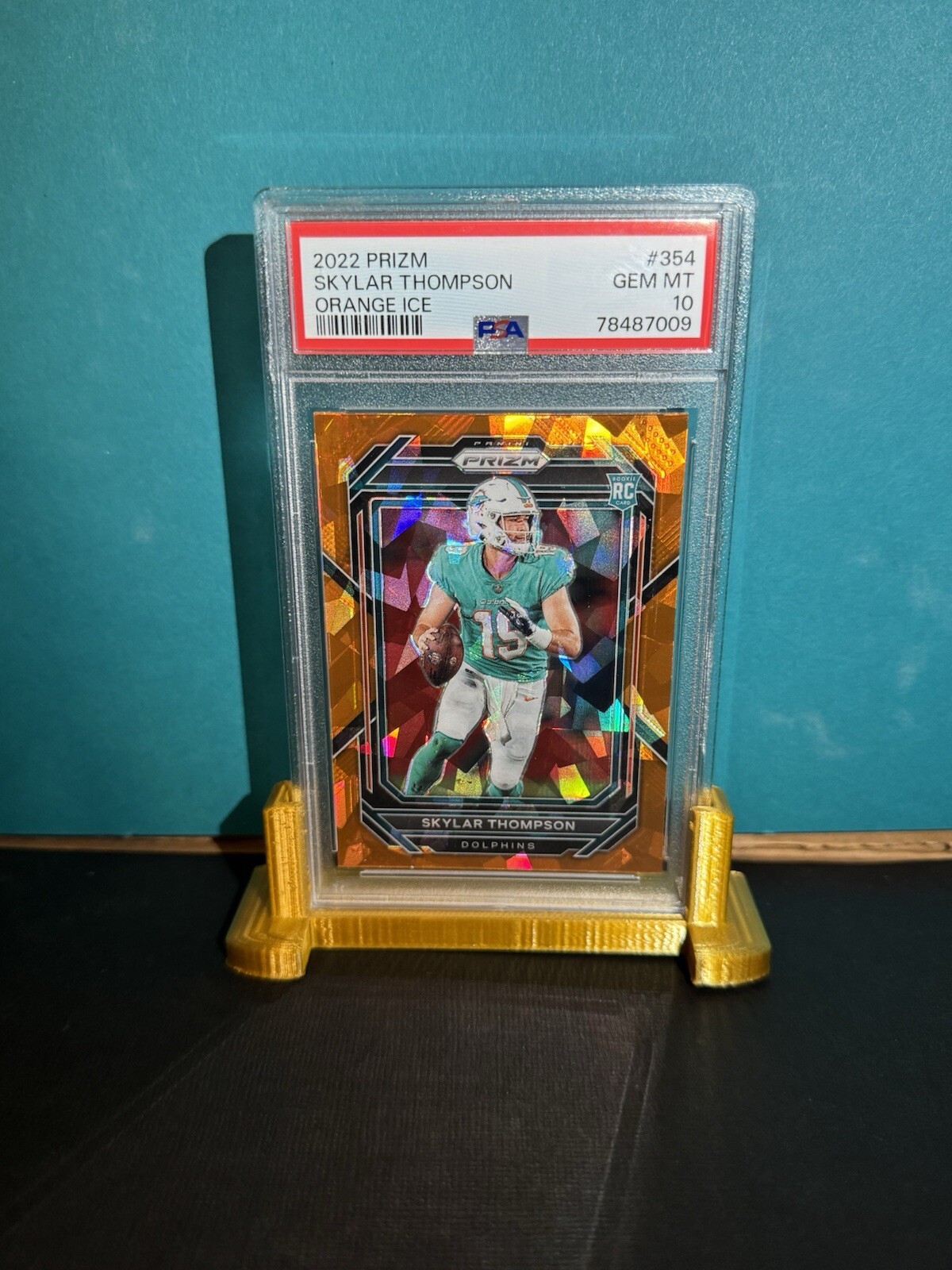 2022 Panini Prizm #354 Skylar Thompson ORANGE ICE RC PSA 10. Low pop!🐬🔥