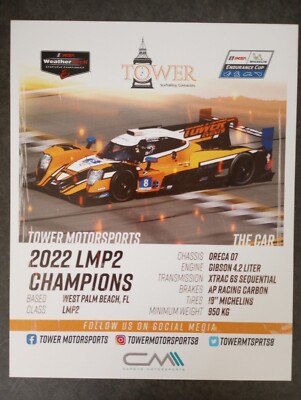 2023 Tower Motorsports LMP2 signed Rolex 24 IMSA Hero Card