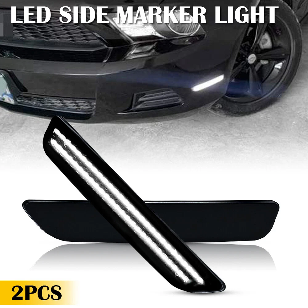 For 2010-2014 Ford Mustang LED Smoked Lens White Front Side Marker Lights Lamps