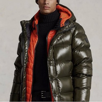 Polo Ralph Lauren Shiny Double-Hood Puffer Down Jacket Glossy Green L RRP  £699 | eBay
