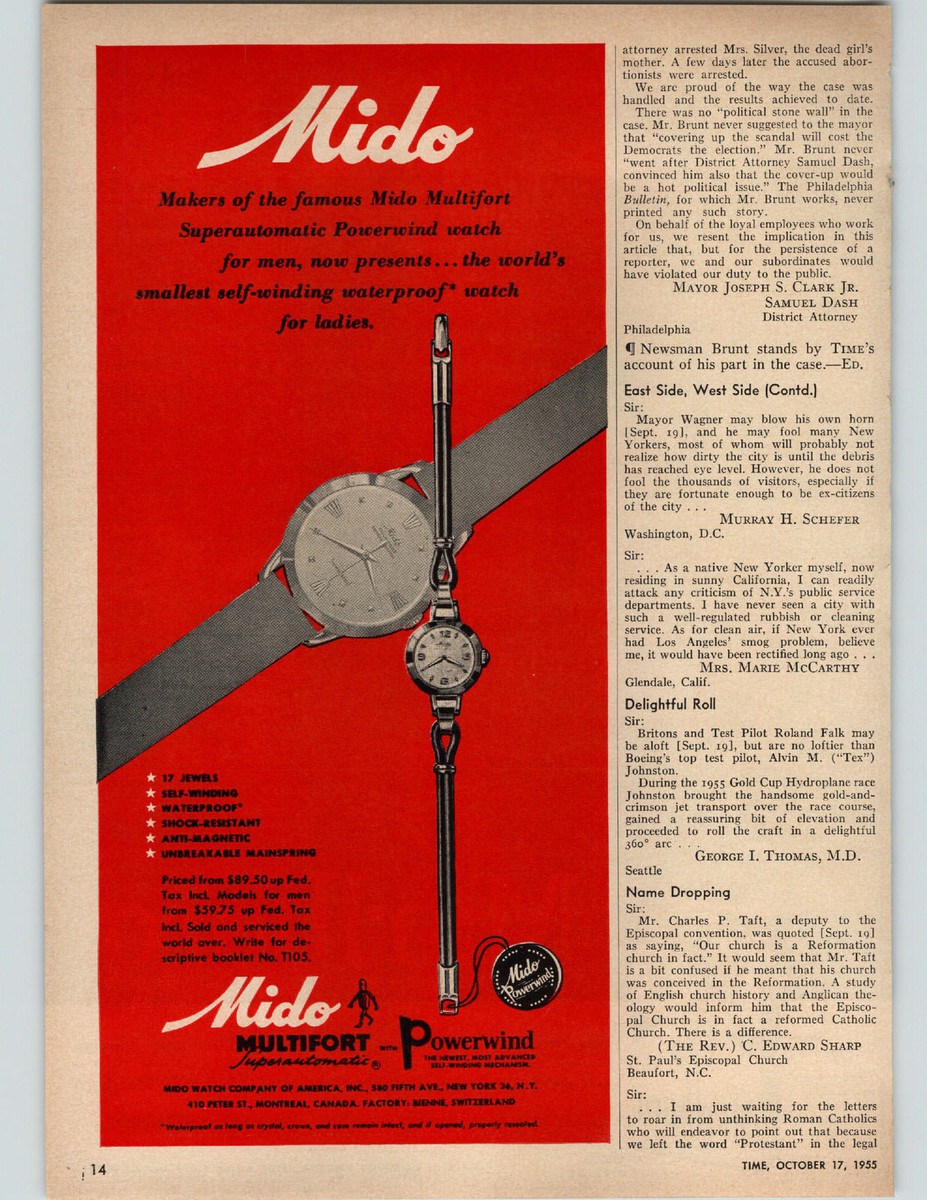 1955 Paper Ad Mido Multifort Superautomatic Powerwind Watches Mido