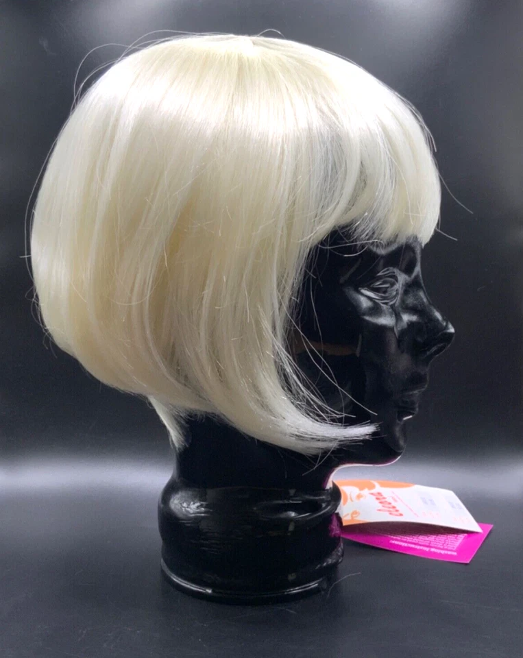 Peluca Bob corta recta con flequillo rubio platino fibra modacrílica pieza de cabello Foto 2 de 4