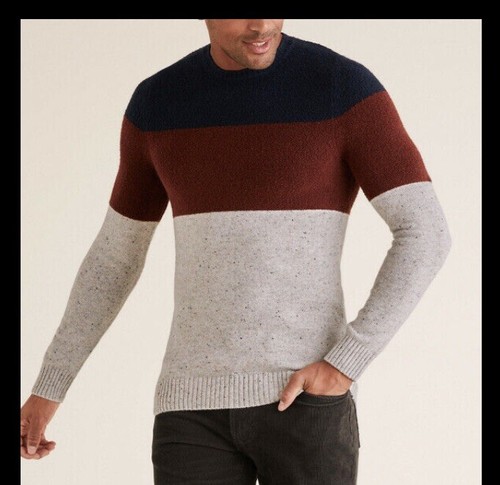 M\u0026S MENS WOOL BLEND BLOCK STRIPE CREW 