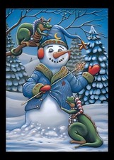 Green Dragons Playing Making Snowman Winter Holiday Refrigerator Fridge MAGNET