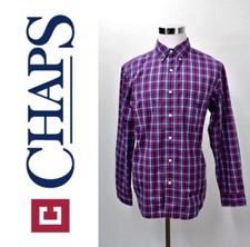 CHAPS Gingham Plaid Checks Button Down Dress Shirt Size L Multicolor 100% Cotton