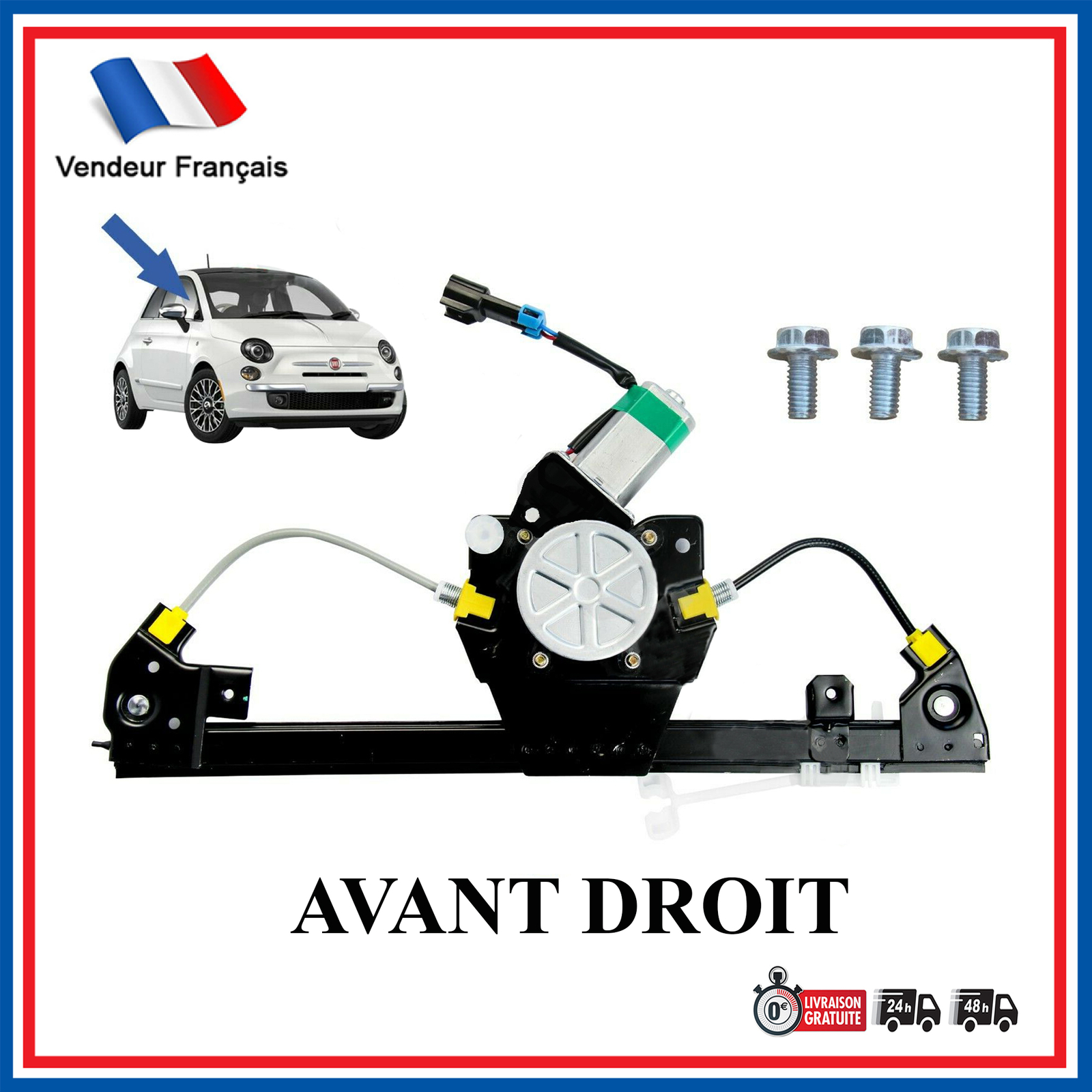 Mécanisme lève-vitre avant droit pour Fiat 500 et Abarth 595 695