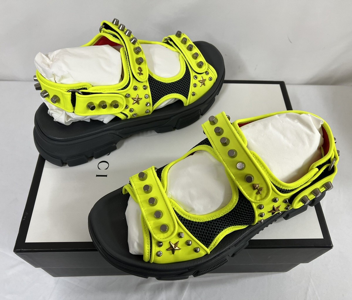 Gucci Neon Yellow Studded Sandals…US 11.5 NIB Gucci Aguru Neon Yellow Floral/Star Detail Studded  main image 2