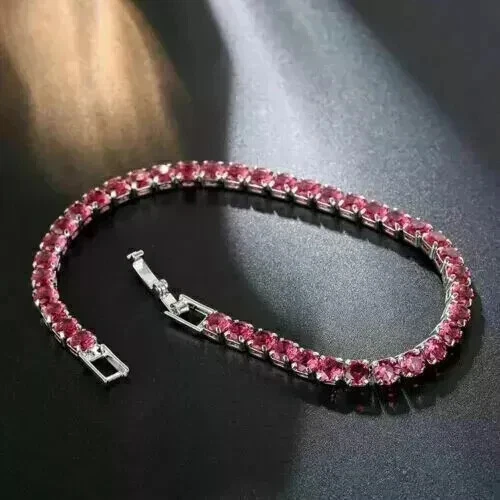 3.5MM Round Lab Created Ruby Women's Tennis Bracelet 14K White Gold Plated 7" - Image 3 of 4