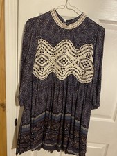 Jodifl Babydoll Short Dress Small Peasant Blue Floral Lace Chiffon 3/4 Sleeve