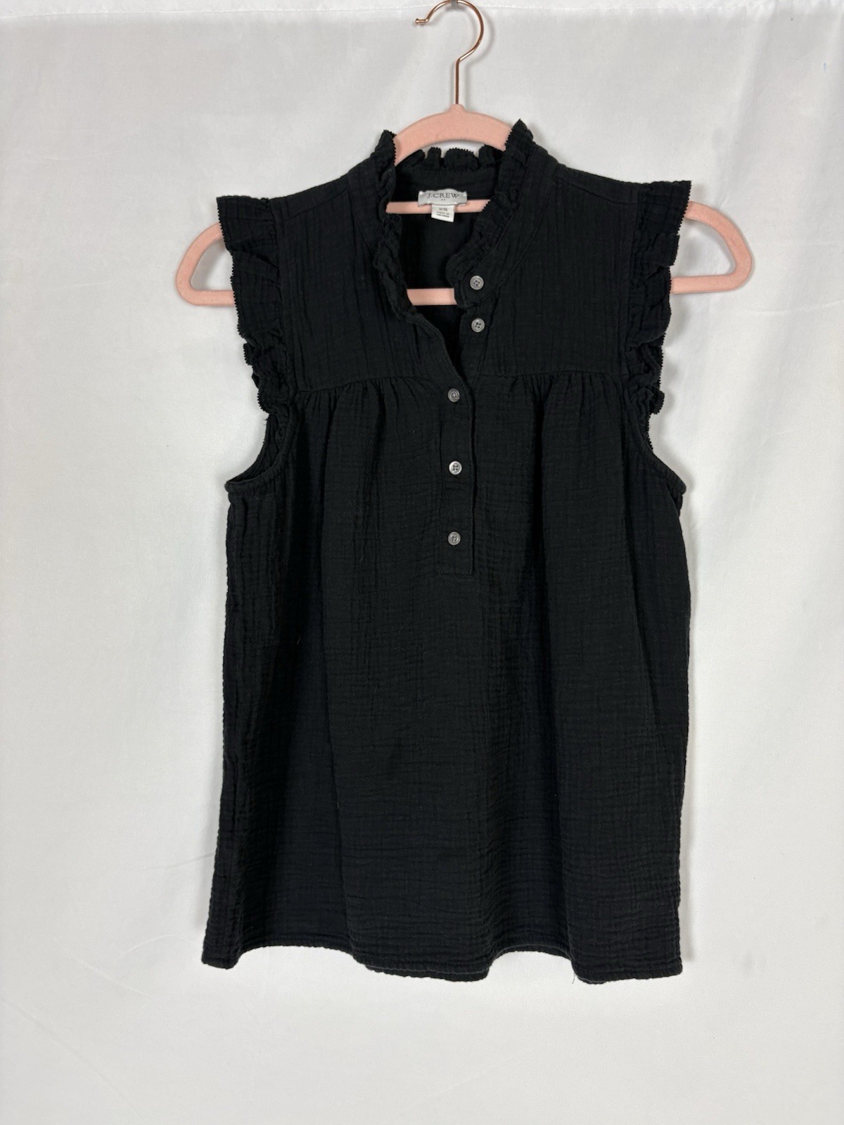 J Crew Black Flutter Sleeve Ruffle Collar Eyelet Blouse Size XS