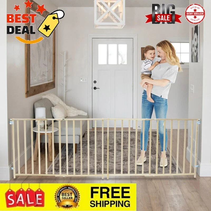 60"-103"Extra-Wide Swing Baby Safety Gate Expandable Barrier Wood Pet Child Gate