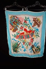 Vintage 1980's Colorful Ensenada Scenes Rayon Scarf 31" X 36" Good Condition