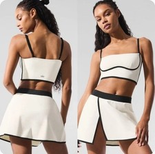 Women's Ivory Alo Yoga Set Quick-drying Sports Bra Tank Top Elastic Skirt Size M