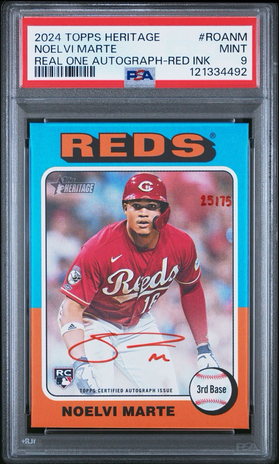 2024 Topps Heritage High Number Noelvi Marte Real One Red Ink Auto RC /75 Reds