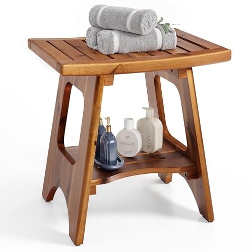 18" Acacia Shower Bench for Inside Shower - Wooden Shower Stool Benches - Picture 7 of 7