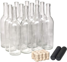 750ml Glass Bordeaux Wine Bottles, Flat-Bottom, with Corks  Shrink Capsules, 12