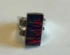 925 Sterling Silver Vintage Dichroic Glass Modernist Oxidized Ring Size 8.. 12g
