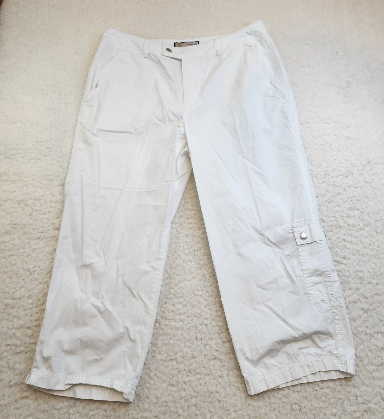 Caribbean Joe Cropped Capri Pants 12 White 100% Cotton Coastal Beach Vacation