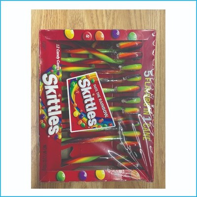 Skittles Candy Canes Fruit Flavored Christmas Candy 12 Count 5.3oz Box Treat