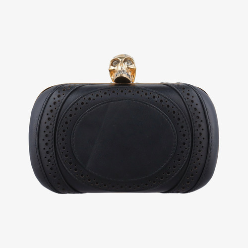 Alexander McQueen Brogue Skull Black Leather 236715 000926 Clutch Bag