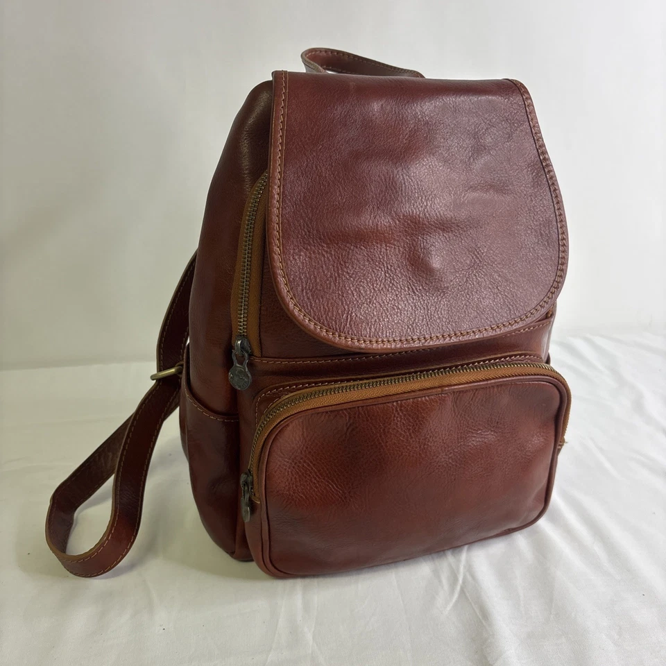 Vintage Vera Pelle Rusty Brown Leather Backpack made in Italy READ - Image 2 of 4