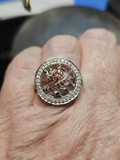 White, Green And Cognac Diamond Bird Ring In Sterling Silver