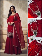 DESIGNER BOLLYWOOD RED SALWAR KAMEEZ PAKISTANI INDIAN WEDDING PARTY SUIT SHARARA