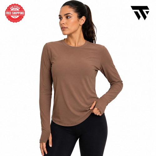 Women Long Sleeve Athletic Shirt Thumbhole Running Gym Workout Training Top