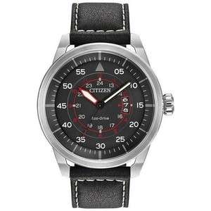 Montre homme en cuir noir Cadran noir Avion AW1361-01E