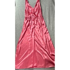 Pink Satin V-Neck Maxi Dress Empire Waist Sleeveless Nightgown Lingerie Slip