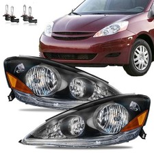 Black Amber Side Headlights Fit For 2006-2010 Toyota Sienna Lr With Bulbs