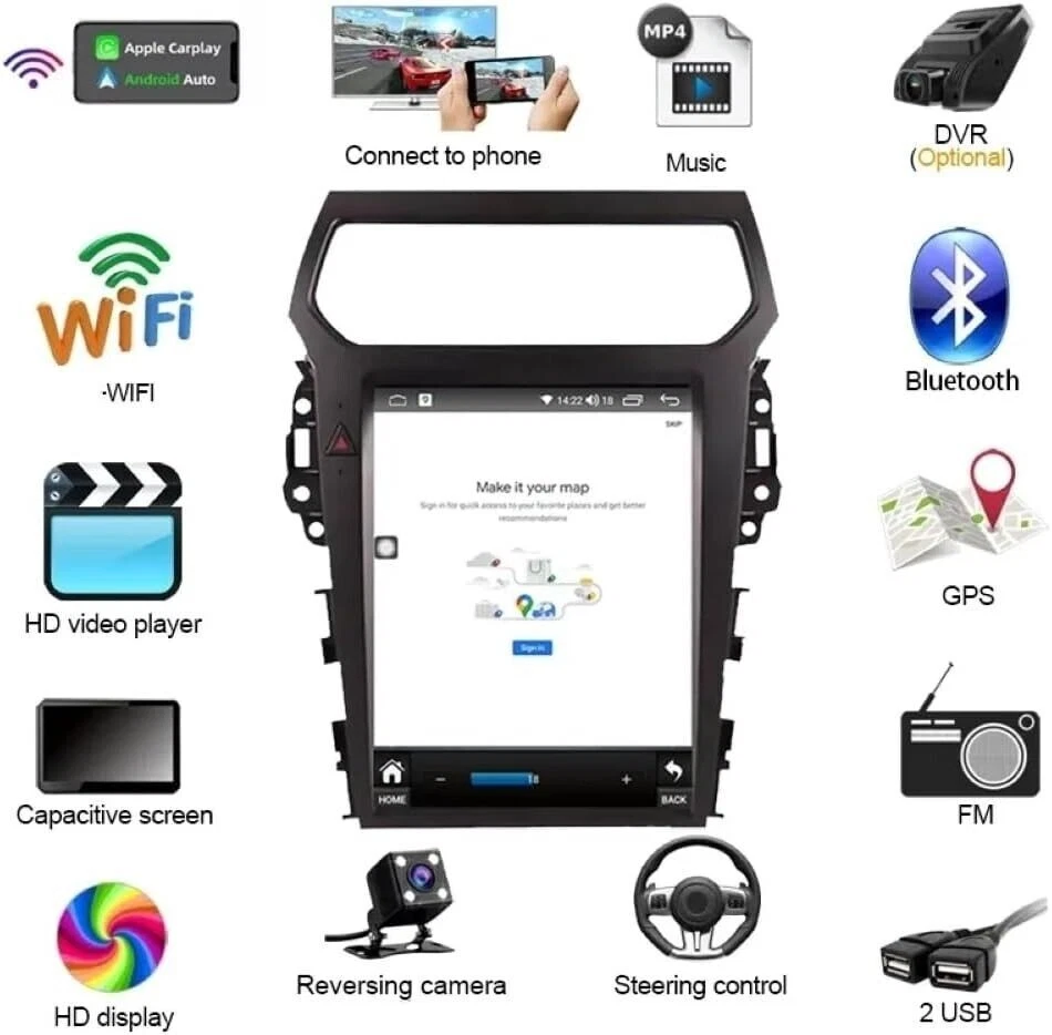 Radio de coche estéreo GPS navegación Carplay 12,1" para Ford Explorer 2011-2019 Android 14 Foto 3 de 4