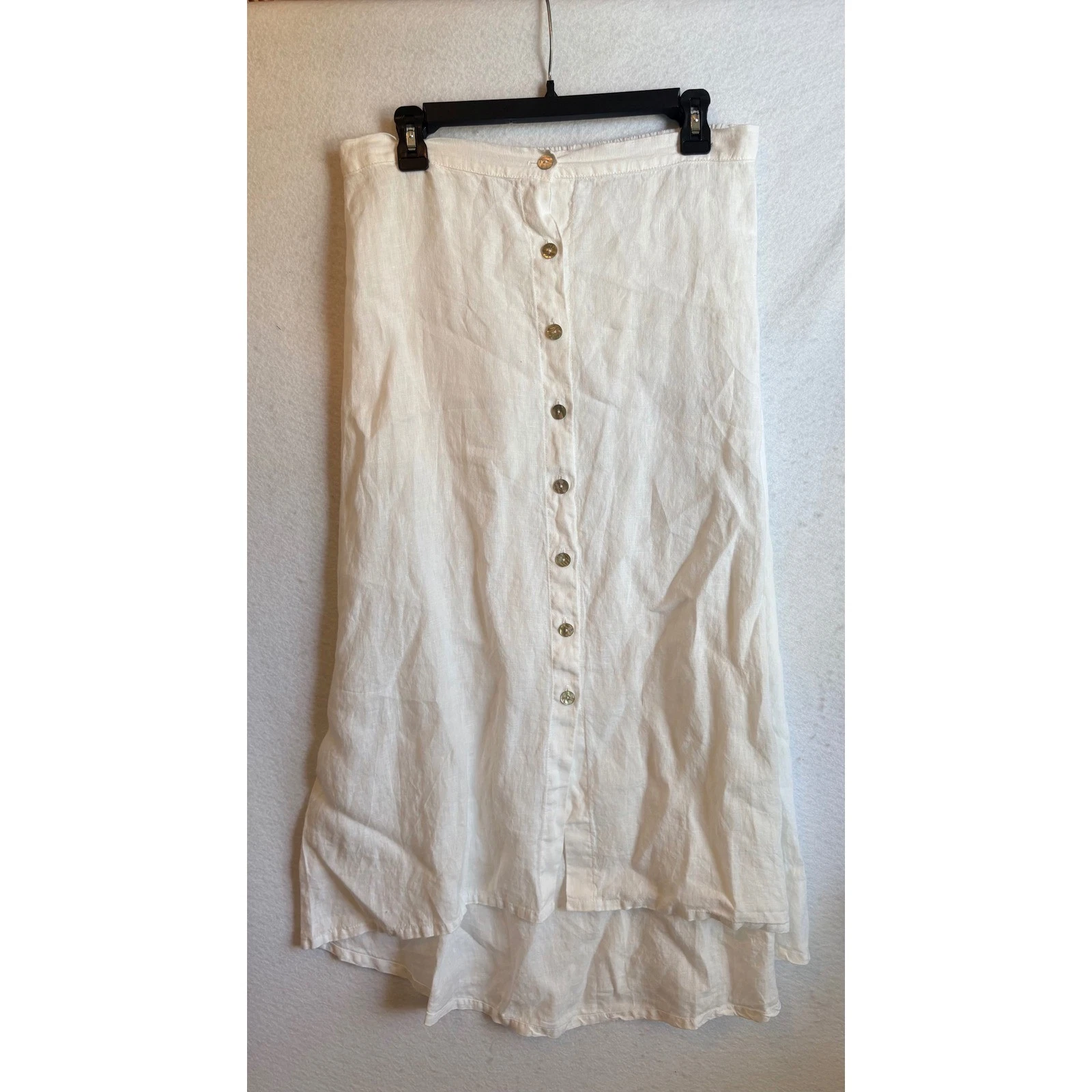Bryn Walker White 100% Linen Button Front High Low Maxi Skirt Womens Smal