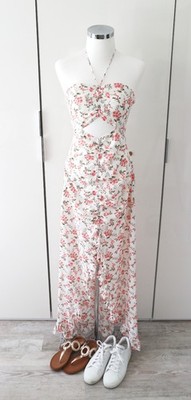 edles   SABO   Kleid S DE 36 cut out weiss florales Muster selfportrait NP95,90 
