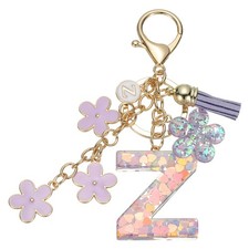 Alphabet Z Tassel Cherry Blossom Initial Letter Keychain Purple, Pack of 1 