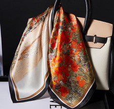 100 Silk Mulberry Shawl Neckerchief leaf Print Bandana Scarf 53X53cm wrap new