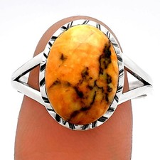 Natural Honey Dendritic Opal 925 Sterling Silver Ring s.9.5 Jewelry R-1074