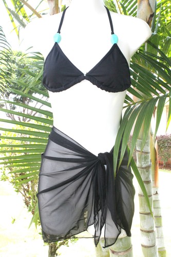 SOLID BLACK SHORT MESH SARONG PAREO 