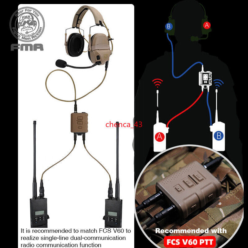 INVISIO V60 PTTのダミーモデル+ケーブル追加 FCS Replica INVISIO V60 PTT U/174 u &2-pin KENWOOD cable For