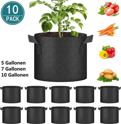 5 X Grow Bag Round Pflanzsäcke Stofftopf Mit Henkeln Pflanztasche 11/20/26 L DHL