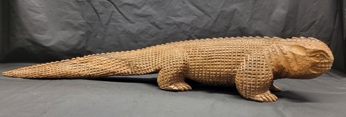 Große geschnitzte hölzerne Leguan Eidechse Statue Skulptur Kunstdekor tropisch 22 Zoll