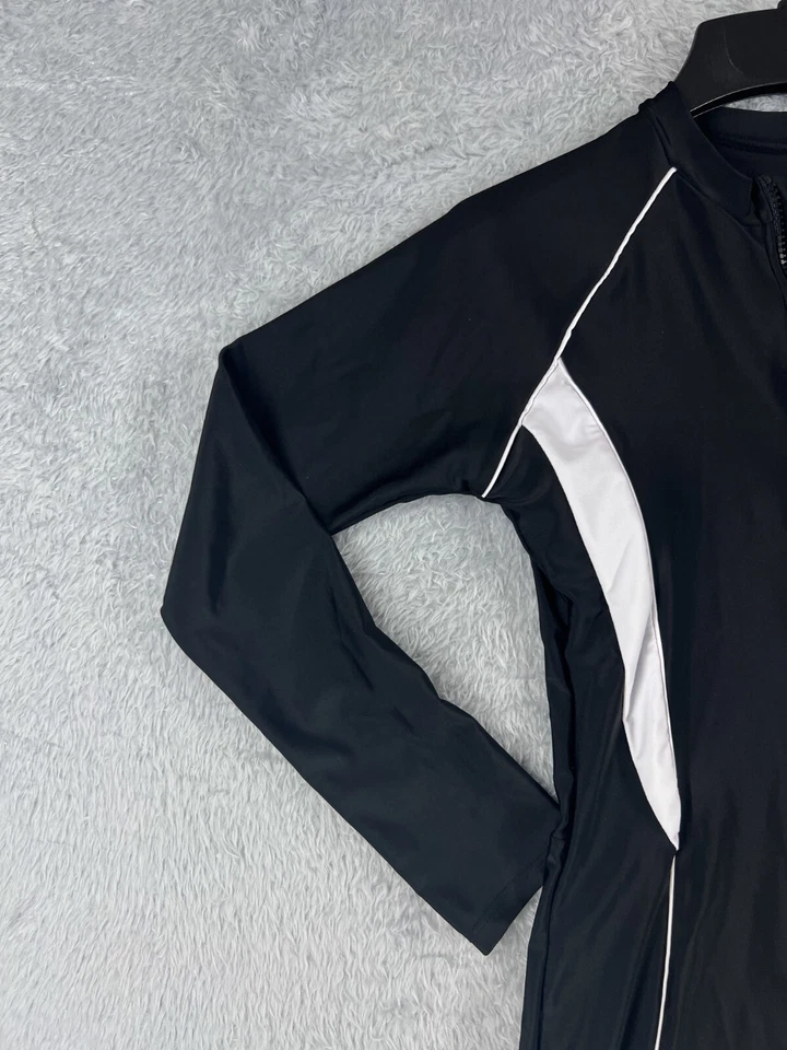 Traje de baño para mujer mediano negro blanco manga corta deportes surf una pieza Foto 3 de 4