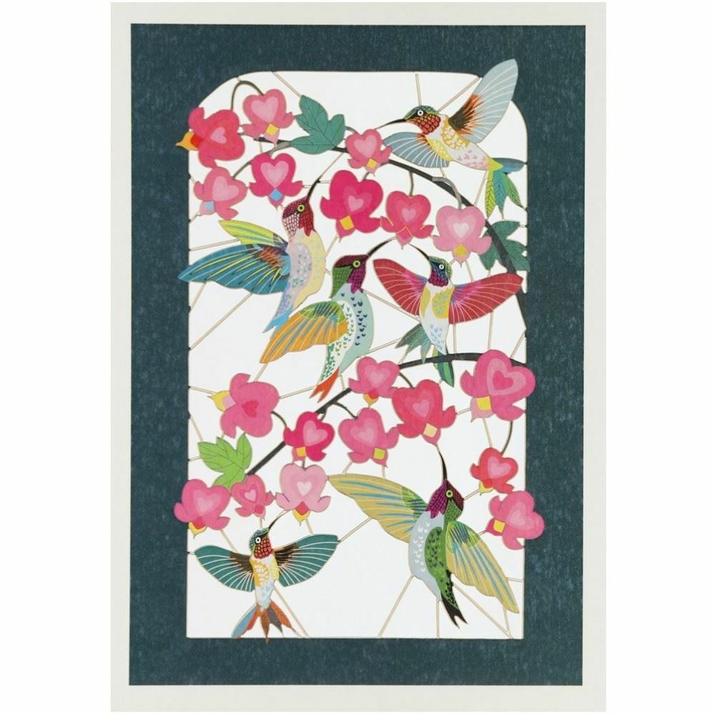 Laser Cut Greeting Card by Forever Cards- Hummingbirds and Flowers
