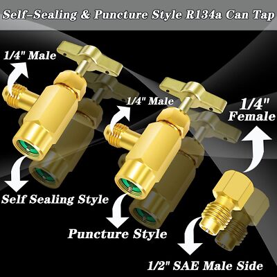 R134a Can Tap Self Sealing & Puncture Style AC Freon Tank Adapter