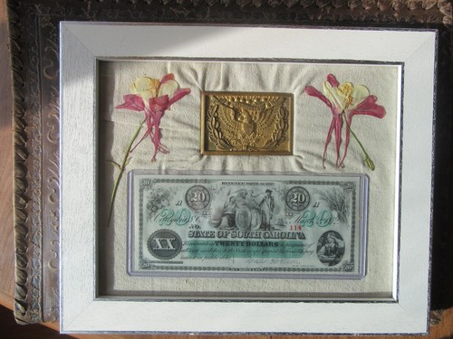 1874 MODEL EAGLE CIVIL WAR GILDED BELT BUCKLE ORIGINAL BELT & 1872 $20 SC. NOTE