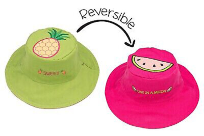 New Flapjack Kids Reversible Hot Pink Watermelon Pineapple Girl's Sun Hat 2T-4  