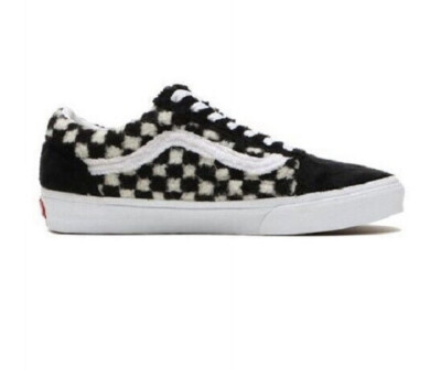 Vans Old Skool Checkerboard Sherpa Men's Black White Retro Low Top Skate  Shoes