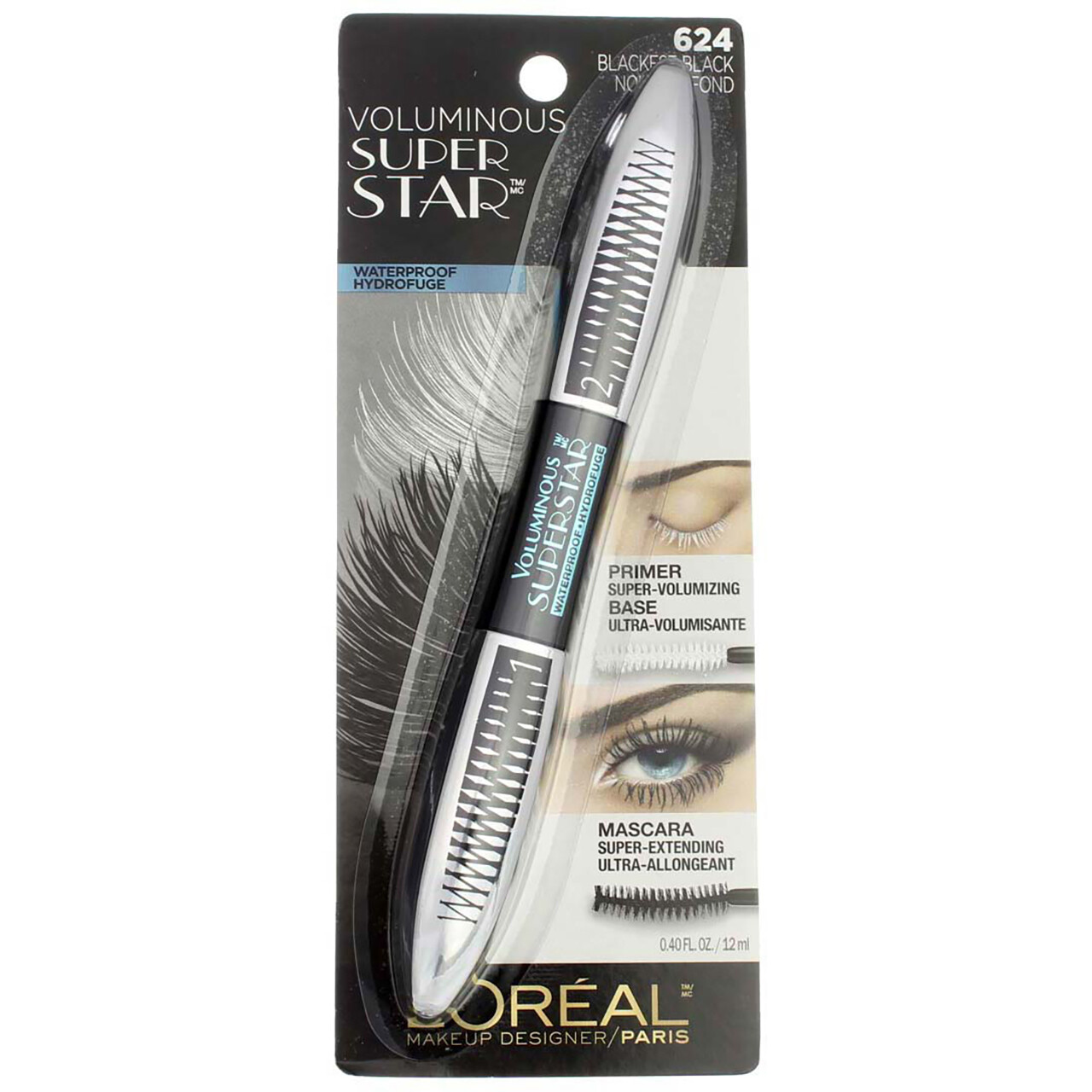 L'Oreal Paris Voluminous Superstar Lash Extending Waterproof Mascara, Blackes...