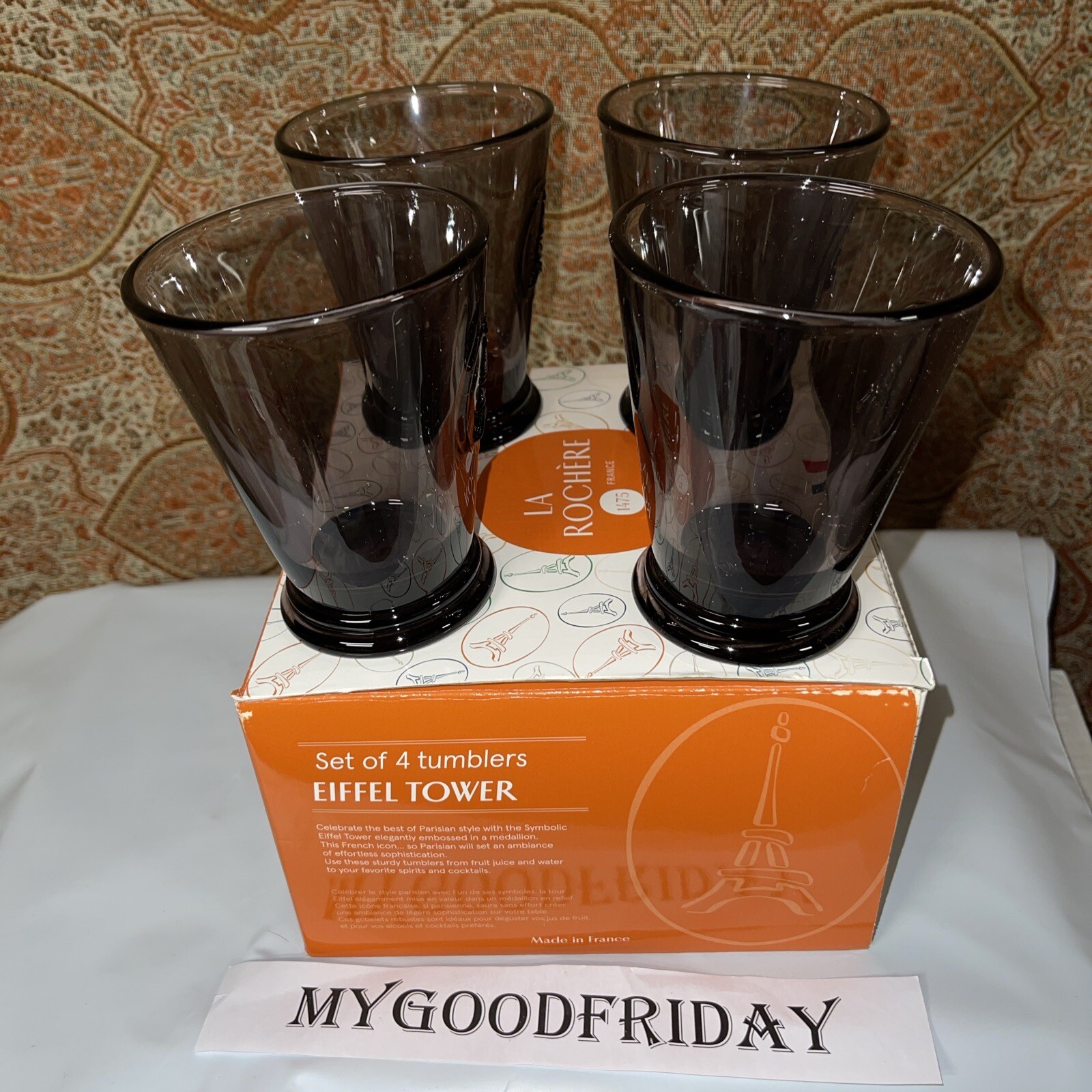 La Rochere Fleur de Lis French Wine Glass EIFFEL TOWER Set of 4 Made In