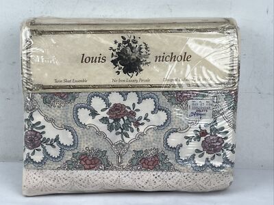 Vintage 1988 NEW Louis Nichole TWIN Sheet Set Ensemble Pompadour 3 Piece set
